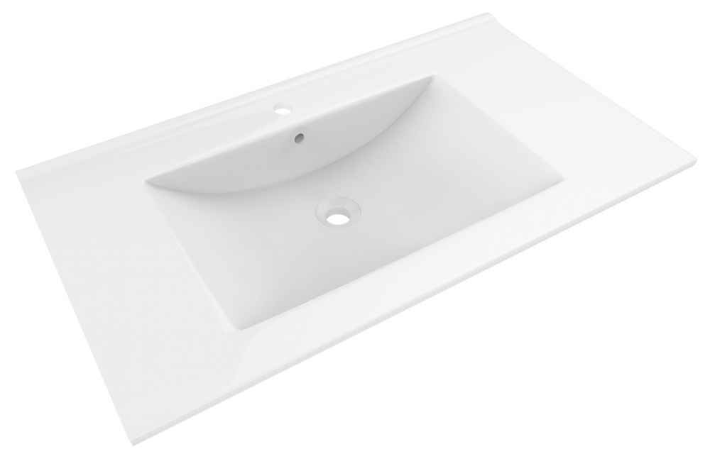 35.5-in. W 1 Hole Ceramic Top Set In White Color - Overflow Drain Incl.