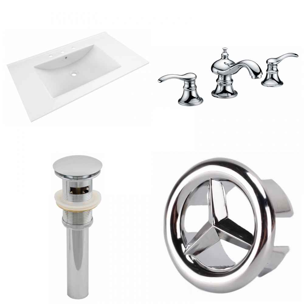 35.5-in. W 3H8-in. Ceramic Top Set In White Color - Overflow Drain Incl.