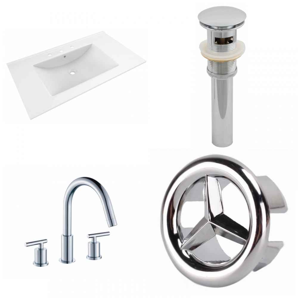 35.5-in. W 3H8-in. Ceramic Top Set In White Color - Overflow Drain Incl.