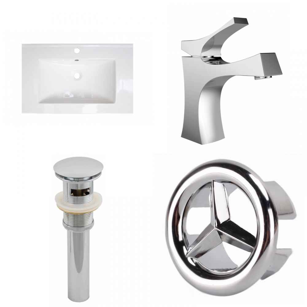 23.75-in. W 1 Hole Ceramic Top Set In White Color - Overflow Drain Incl.