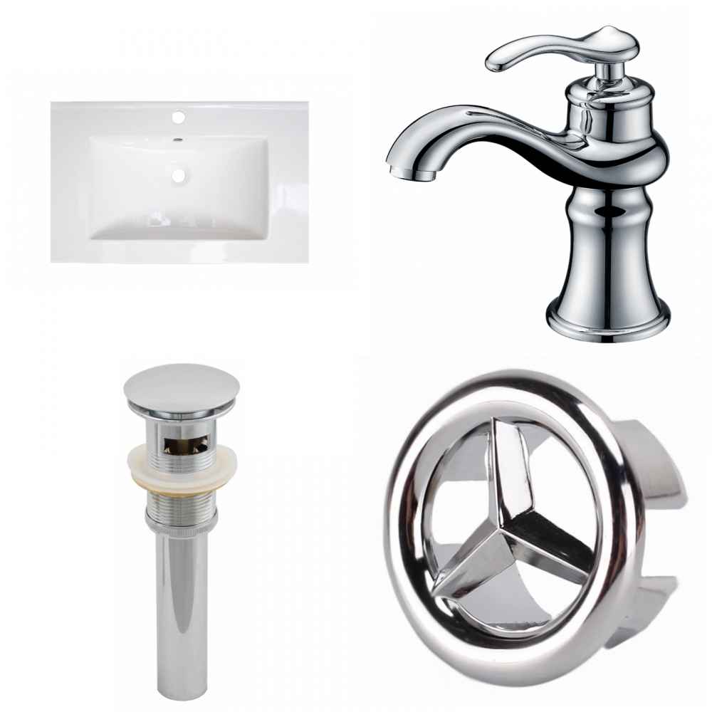 23.75-in. W 1 Hole Ceramic Top Set In White Color - Overflow Drain Incl.