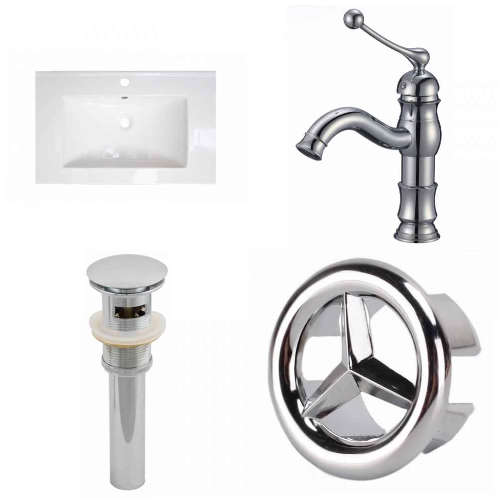 23.75-in. W 1 Hole Ceramic Top Set In White Color - Overflow Drain Incl.
