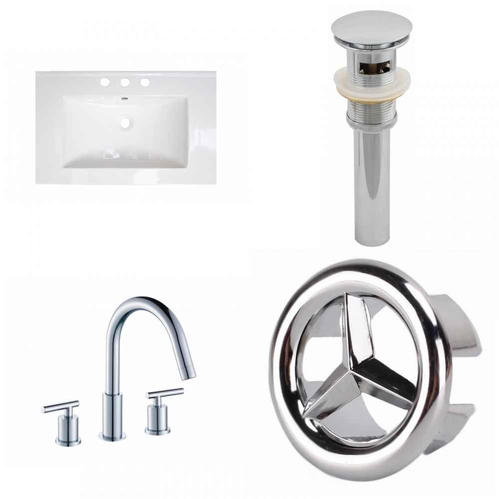 23.75-in. W 3H8-in. Ceramic Top Set In White Color - Overflow Drain Incl.