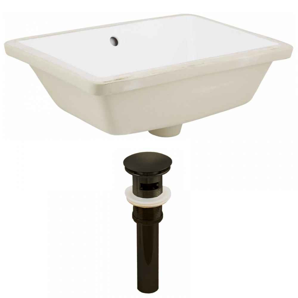 18.25-in. W Rectangle Bathroom Undermount Sink Set In White - Oil Rubbed Bronze Hardware - Overflow Drain Incl.