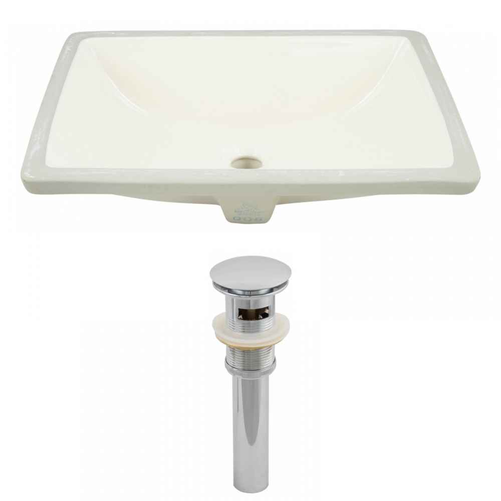 20.75-in. W Rectangle Bathroom Undermount Sink Set In Biscuit - Chrome Hardware - Overflow Drain Incl.