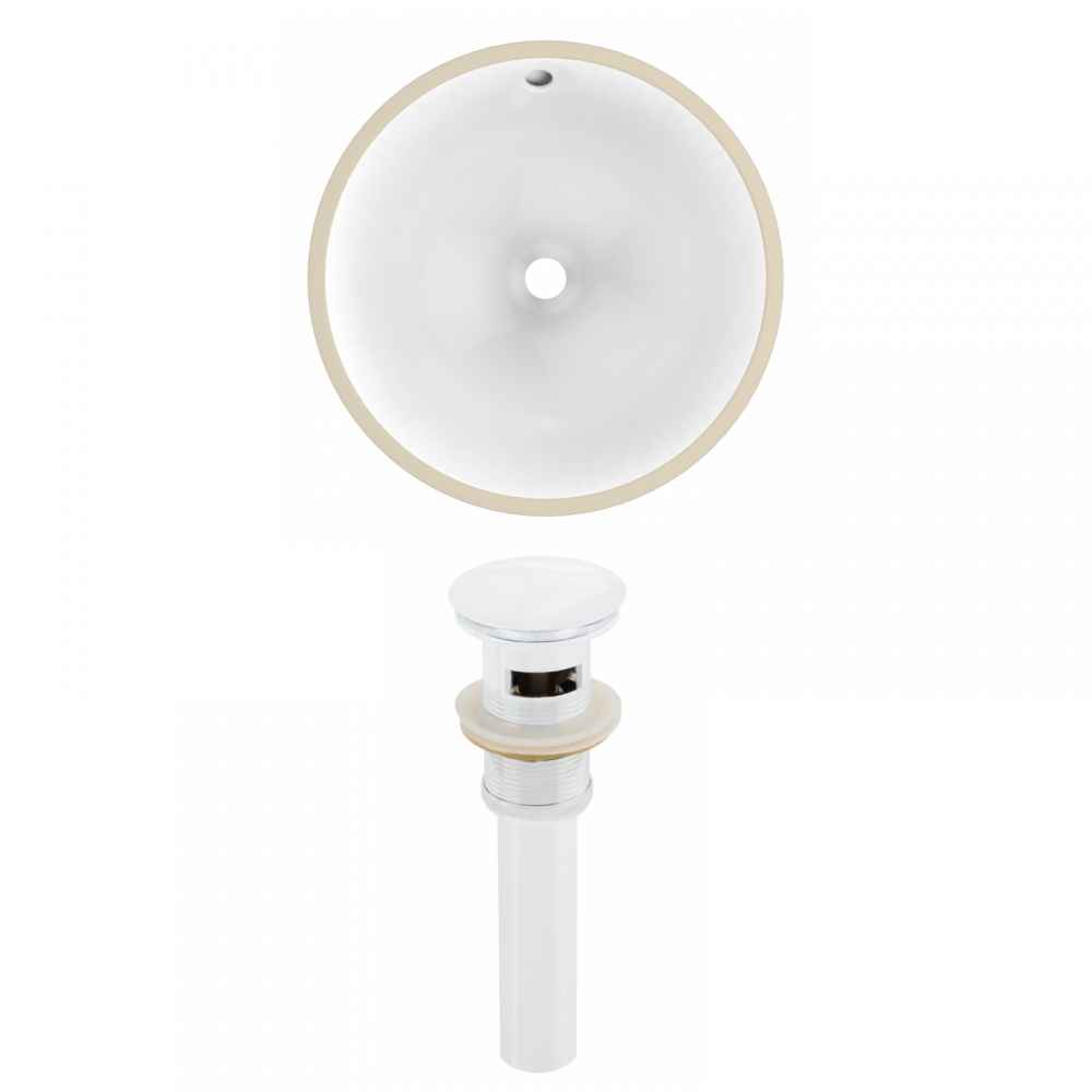 15.25-in. W Round Bathroom Undermount Sink Set In White - White Hardware - Overflow Drain Incl.