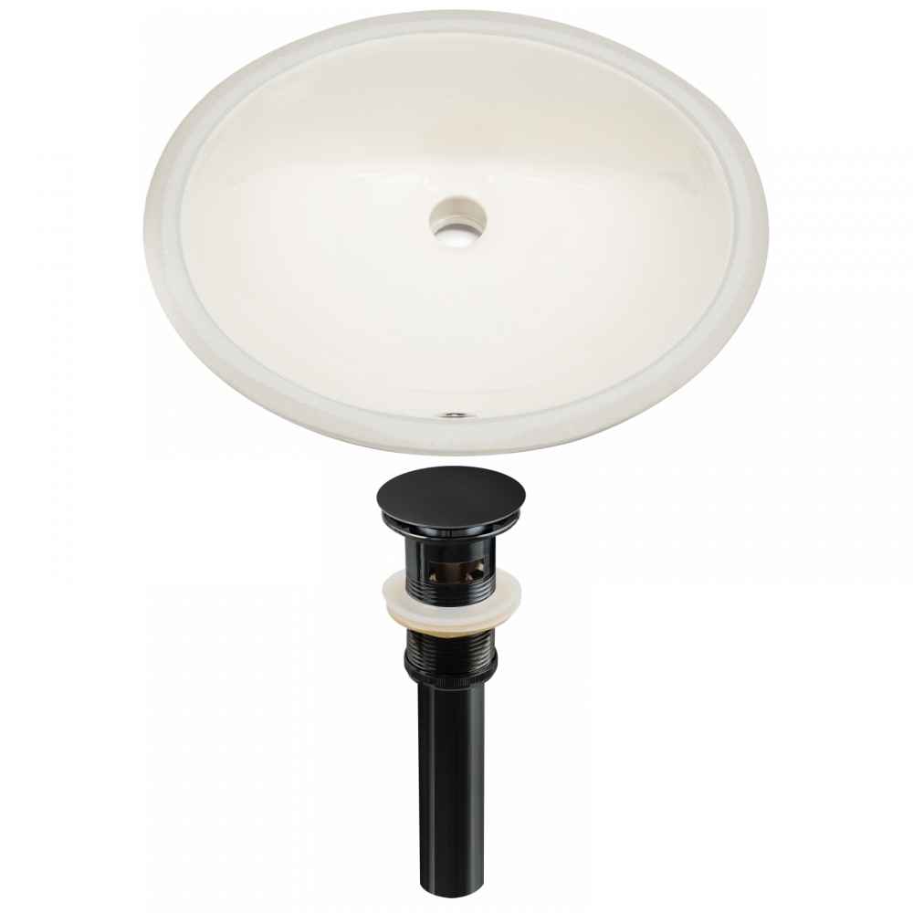 19.5-in. W CUPC Oval Bathroom Undermount Sink Set In Biscuit - Black Hardware - Overflow Drain Incl.