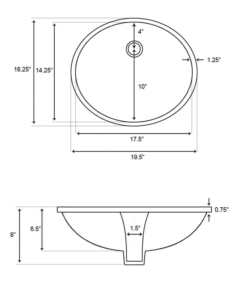 19.5-in. W CUPC Oval Bathroom Undermount Sink Set In Biscuit - White Hardware - Overflow Drain Incl.