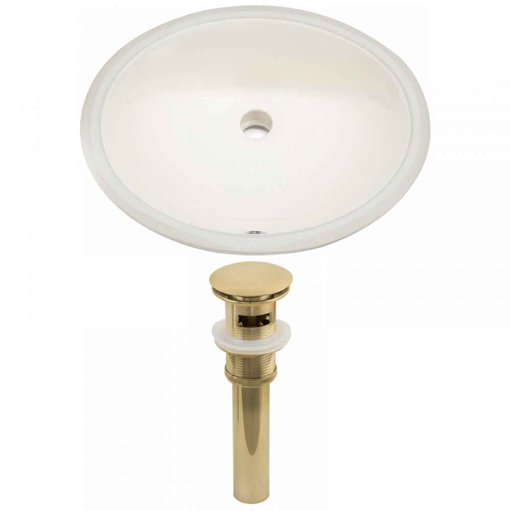 19.5-in. W CUPC Oval Bathroom Undermount Sink Set In Biscuit - Gold Hardware - Overflow Drain Incl.