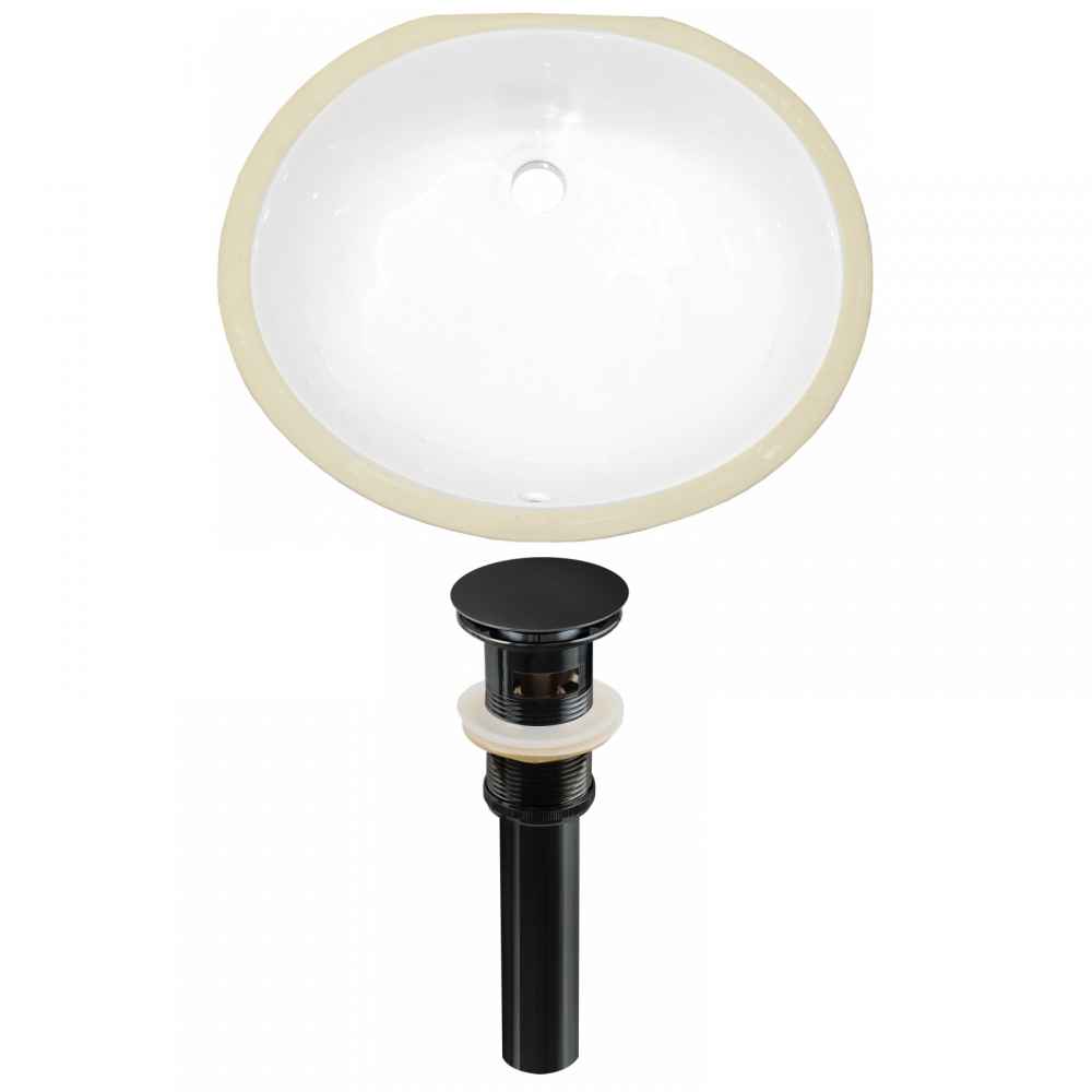 16.5-in. W CSA Oval Bathroom Undermount Sink Set In White - Black Hardware - Overflow Drain Incl.