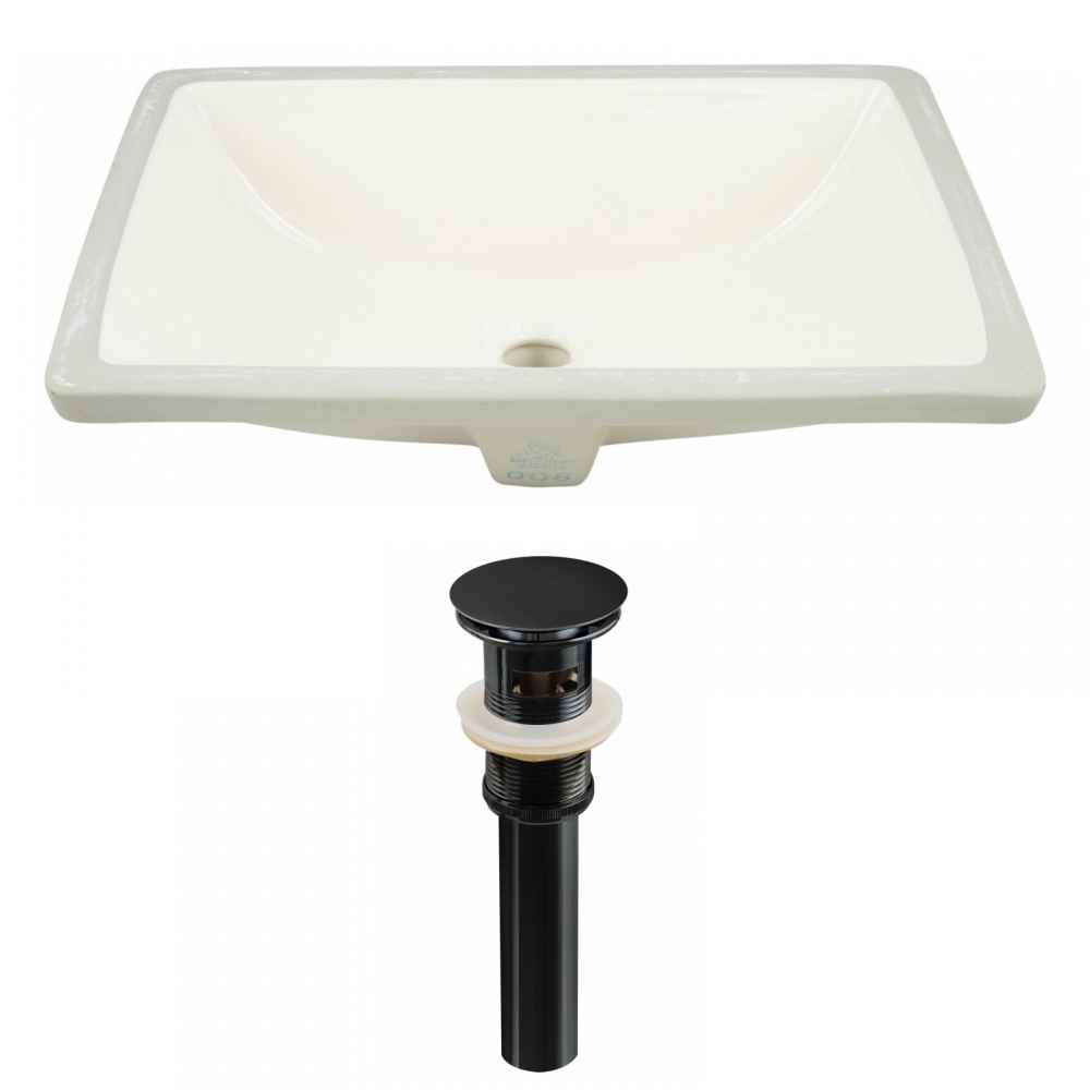 20.75-in. W CSA Rectangle Bathroom Undermount Sink Set In Biscuit - Black Hardware - Overflow Drain Incl.