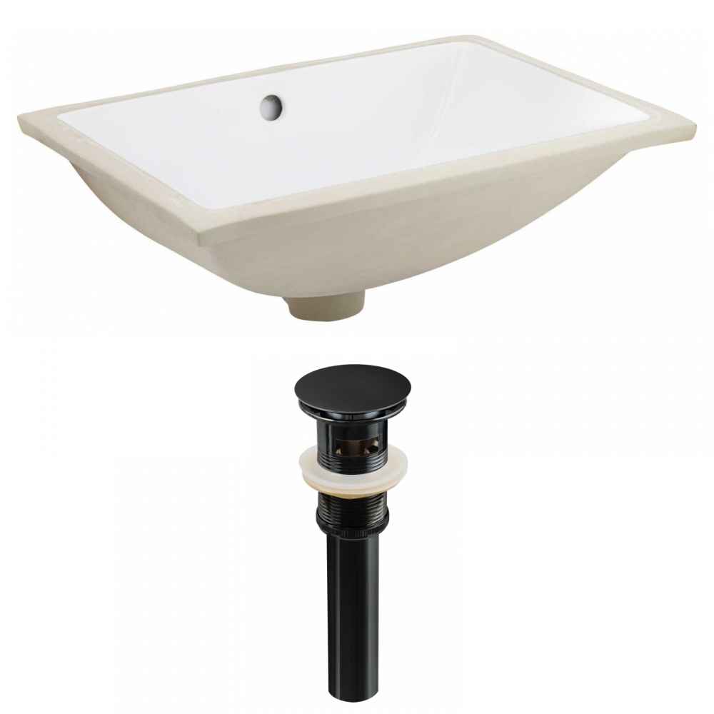 20.75-in. W CSA Rectangle Bathroom Undermount Sink Set In White - Black Hardware - Overflow Drain Incl.