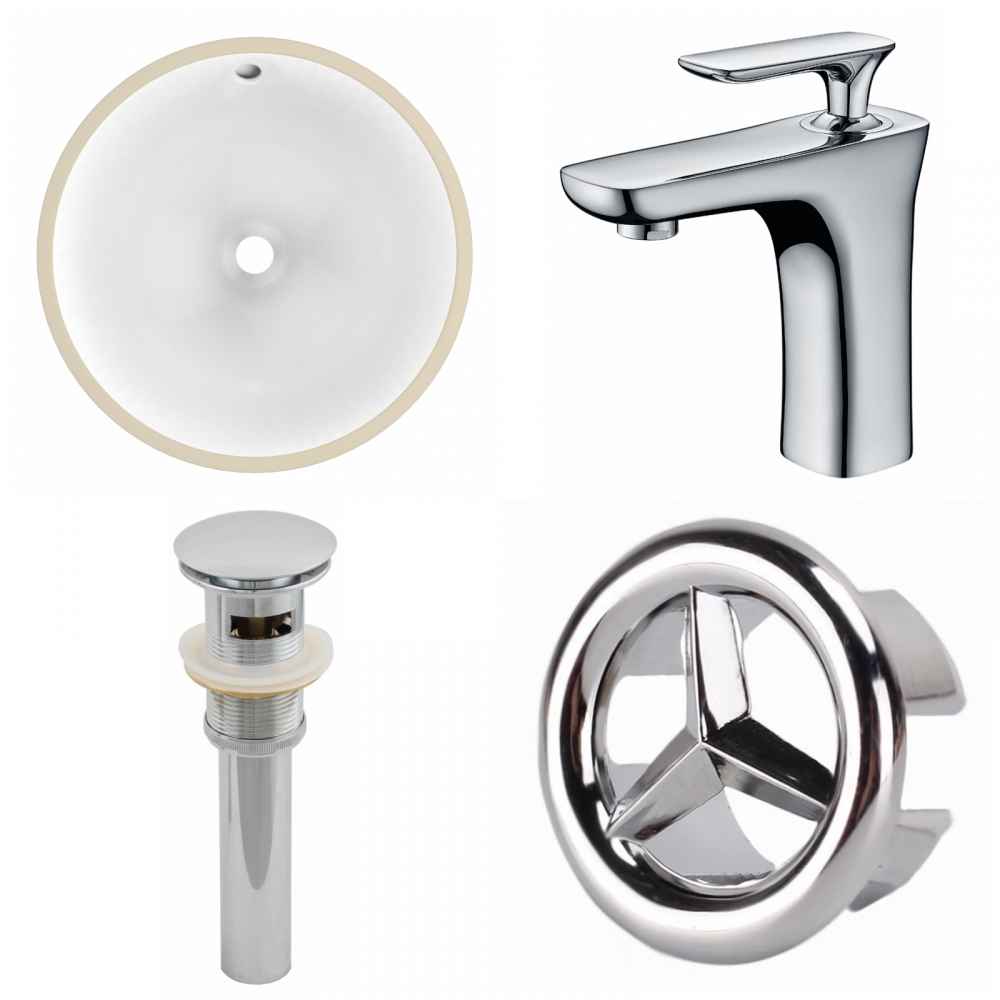 16.5-in. W CUPC Round Bathroom Undermount Sink Set In White - Chrome Hardware - Overflow Drain Incl.