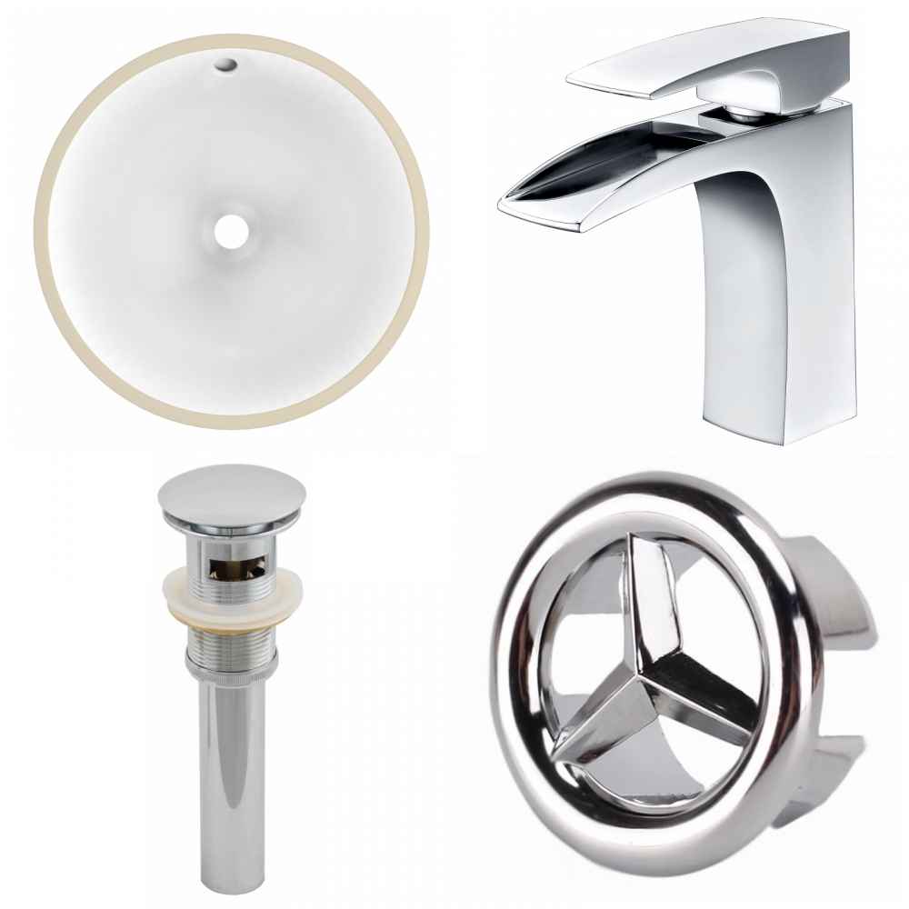16.5-in. W CUPC Round Bathroom Undermount Sink Set In White - Chrome Hardware - Overflow Drain Incl.