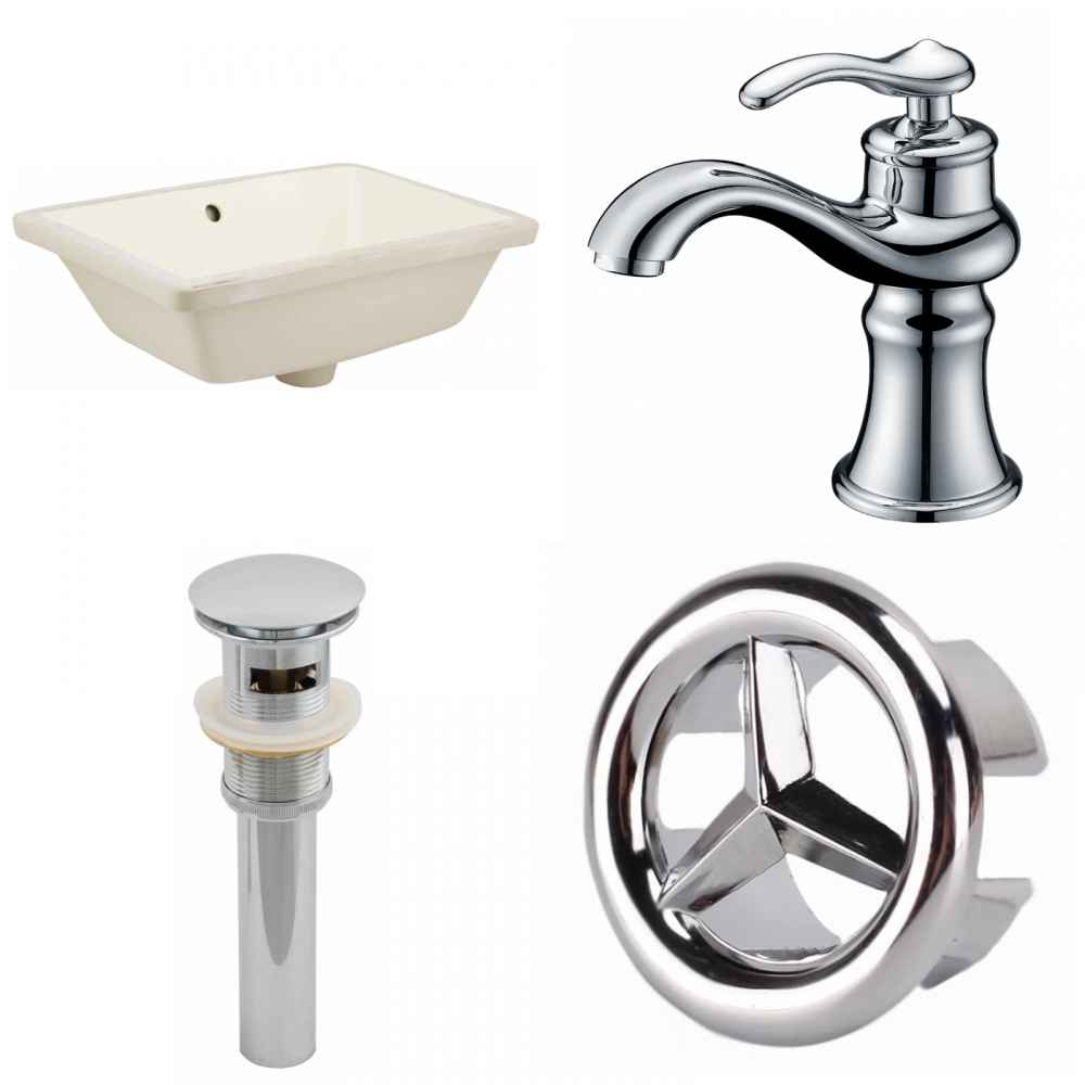 18.25-in. W CUPC Rectangle Bathroom Undermount Sink Set In Biscuit - Chrome Hardware - Overflow Drain Incl.