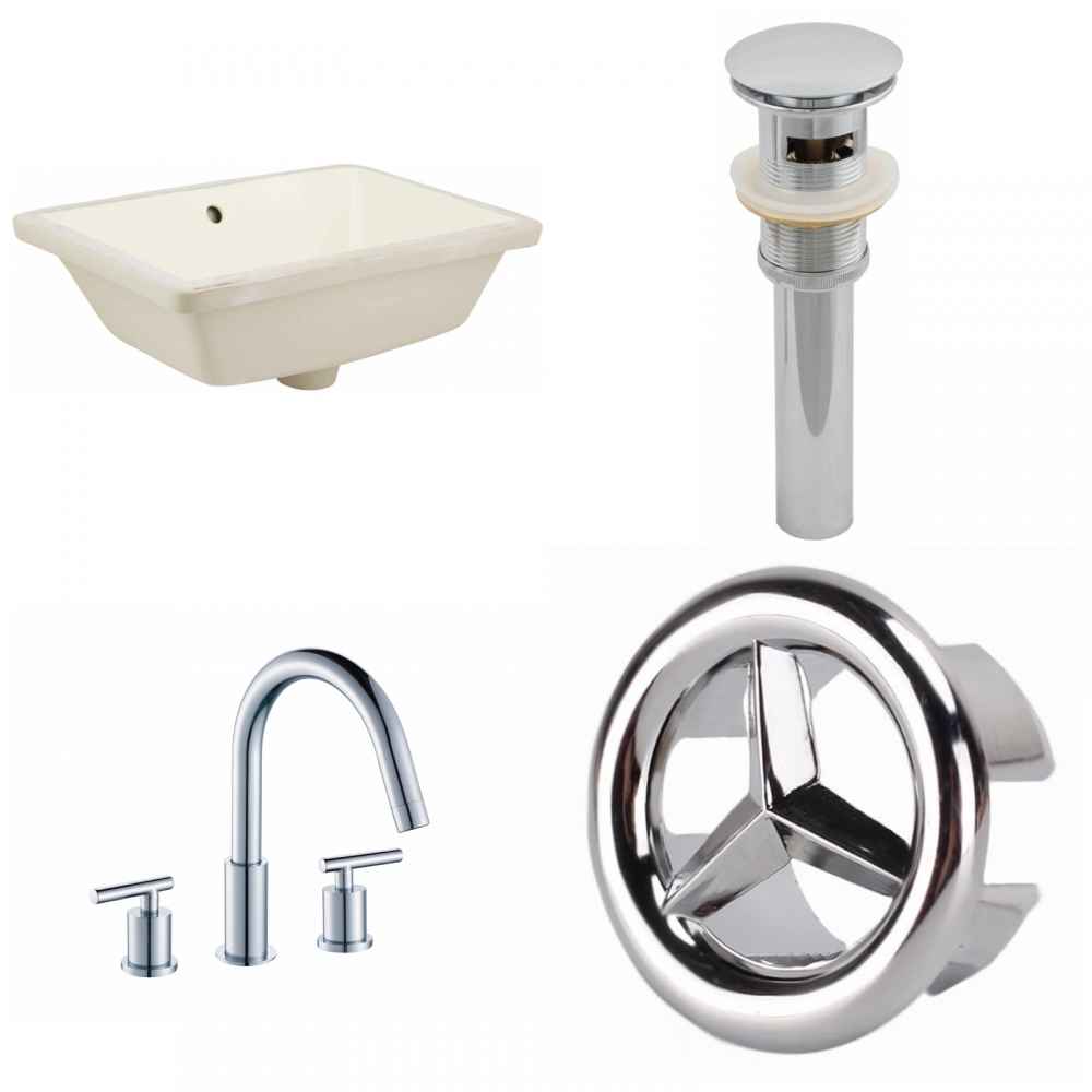 18.25-in. W CUPC Rectangle Bathroom Undermount Sink Set In Biscuit - Chrome Hardware - Overflow Drain Incl.