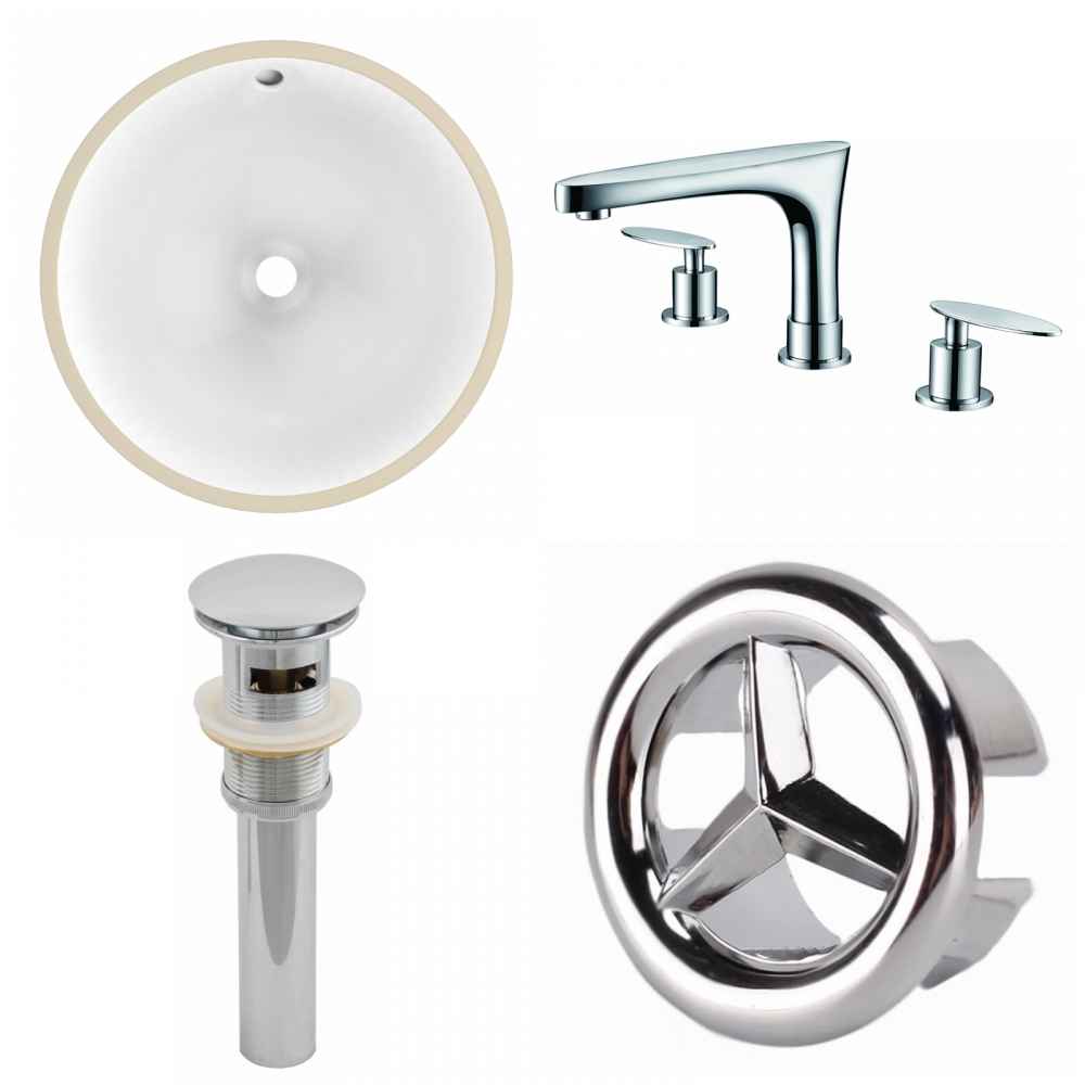 15.25-in. W CUPC Round Bathroom Undermount Sink Set In White - Chrome Hardware - Overflow Drain Incl.