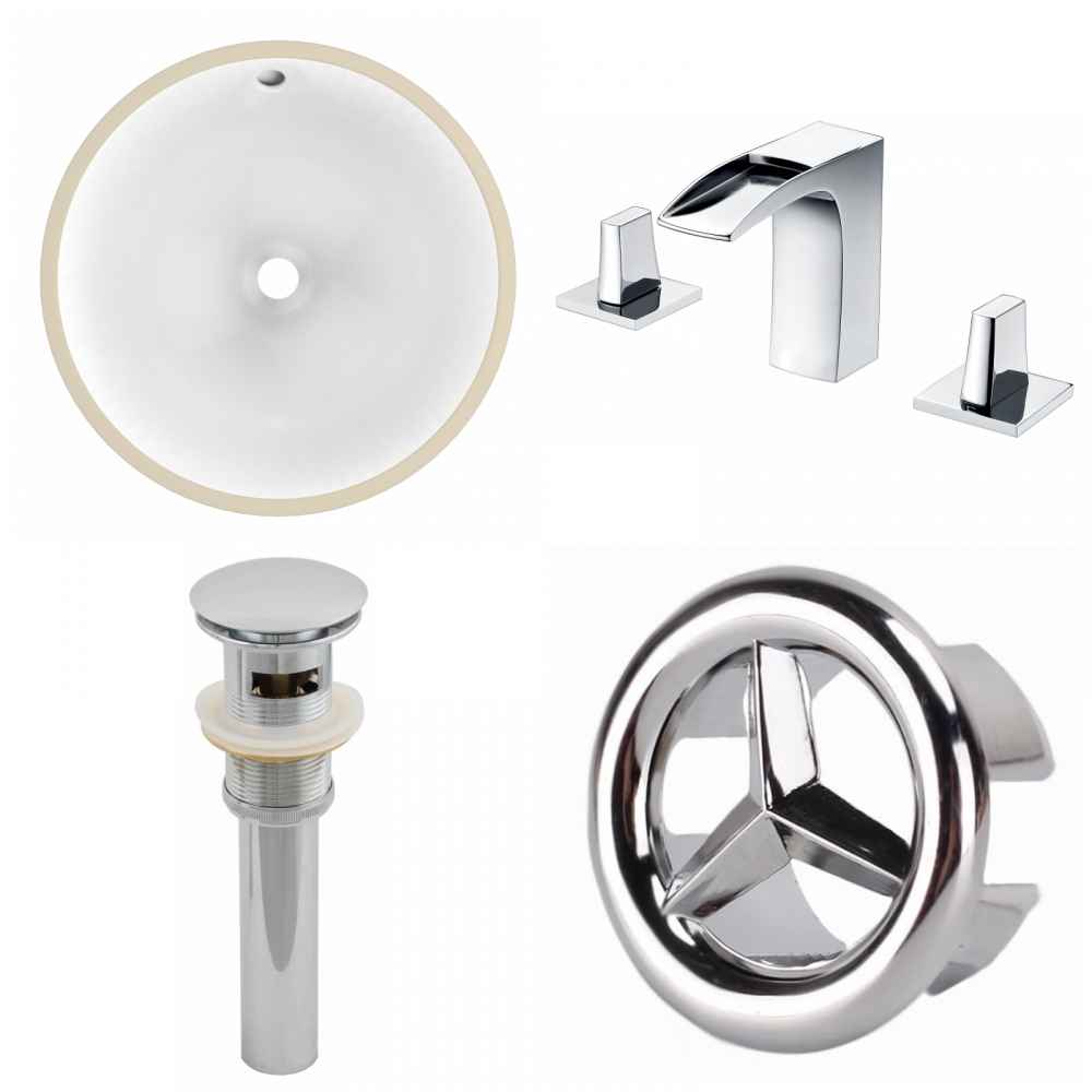 15.25-in. W CUPC Round Bathroom Undermount Sink Set In White - Chrome Hardware - Overflow Drain Incl.