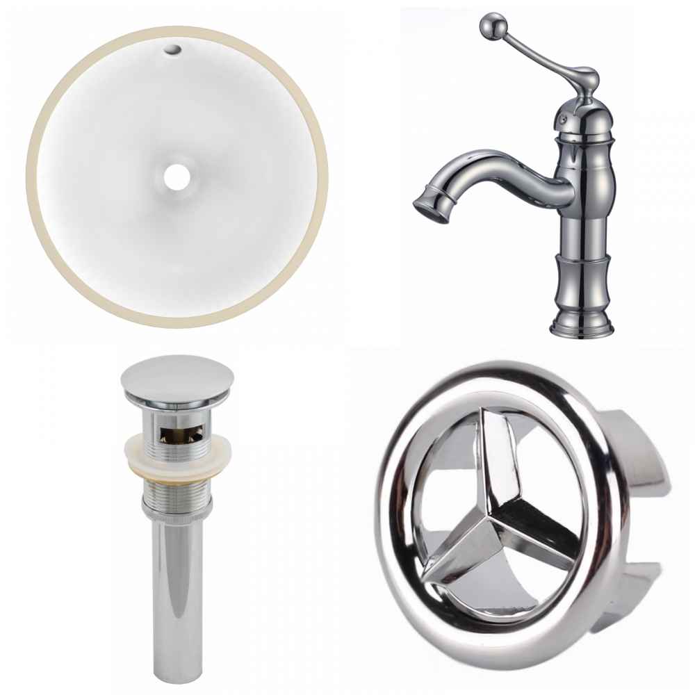 15.25-in. W CUPC Round Bathroom Undermount Sink Set In White - Chrome Hardware - Overflow Drain Incl.