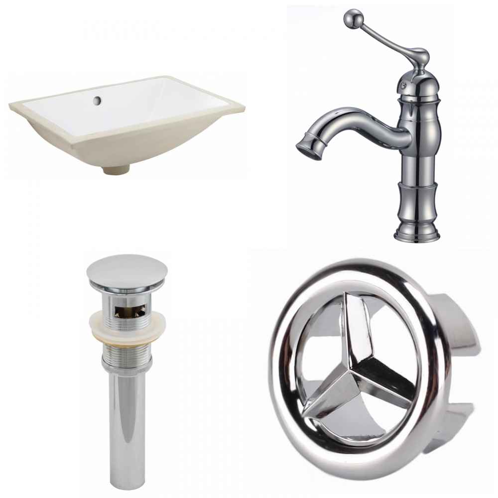 18.25-in. W CUPC Rectangle Bathroom Undermount Sink Set In White - Chrome Hardware - Overflow Drain Incl.