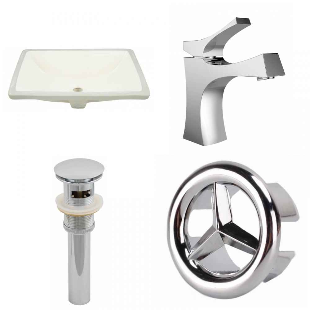 18.25-in. W CUPC Rectangle Bathroom Undermount Sink Set In Biscuit - Chrome Hardware - Overflow Drain Incl.