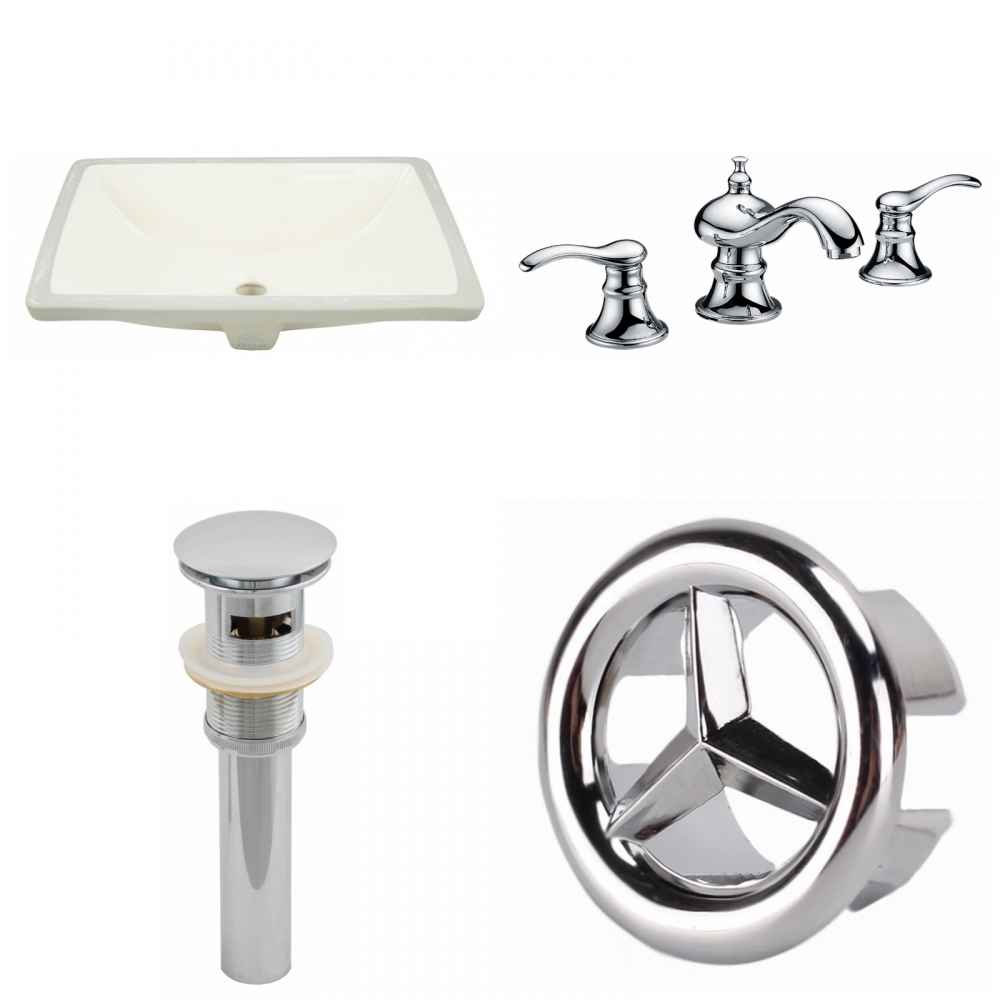 18.25-in. W CUPC Rectangle Bathroom Undermount Sink Set In Biscuit - Chrome Hardware - Overflow Drain Incl.