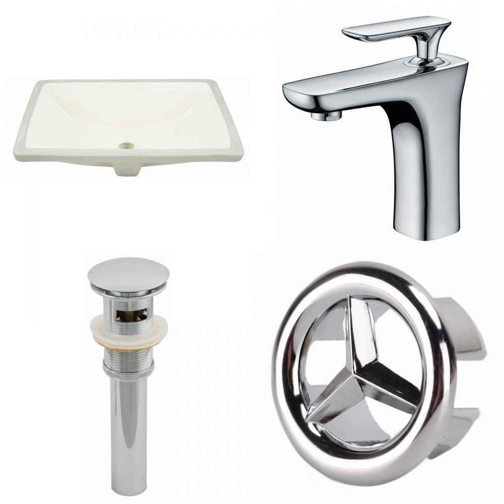 18.25-in. W CUPC Rectangle Bathroom Undermount Sink Set In Biscuit - Chrome Hardware - Overflow Drain Incl.