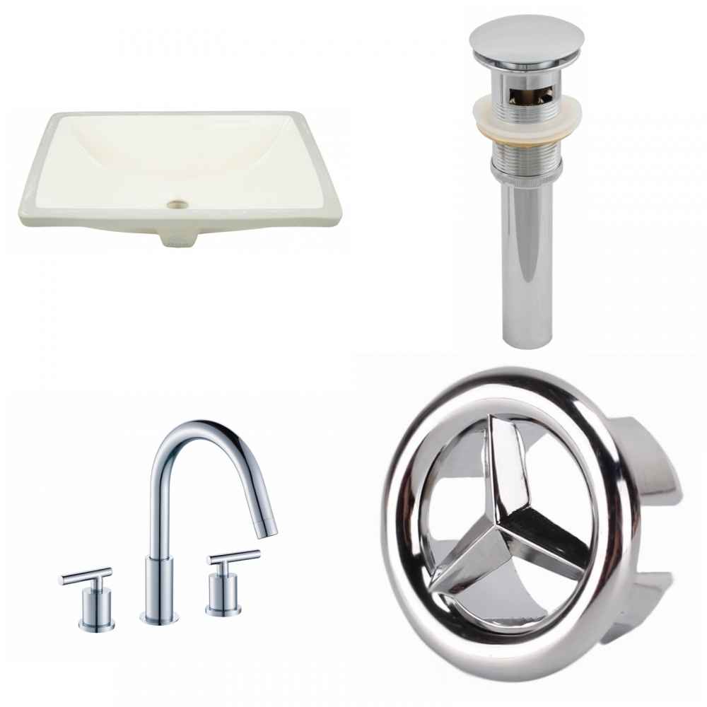 18.25-in. W CUPC Rectangle Bathroom Undermount Sink Set In Biscuit - Chrome Hardware - Overflow Drain Incl.
