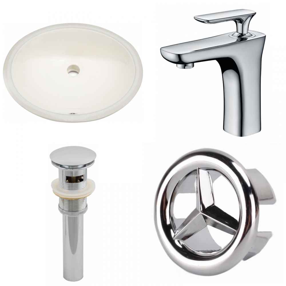 19.5-in. W CUPC Oval Bathroom Undermount Sink Set In Biscuit - Chrome Hardware - Overflow Drain Incl.
