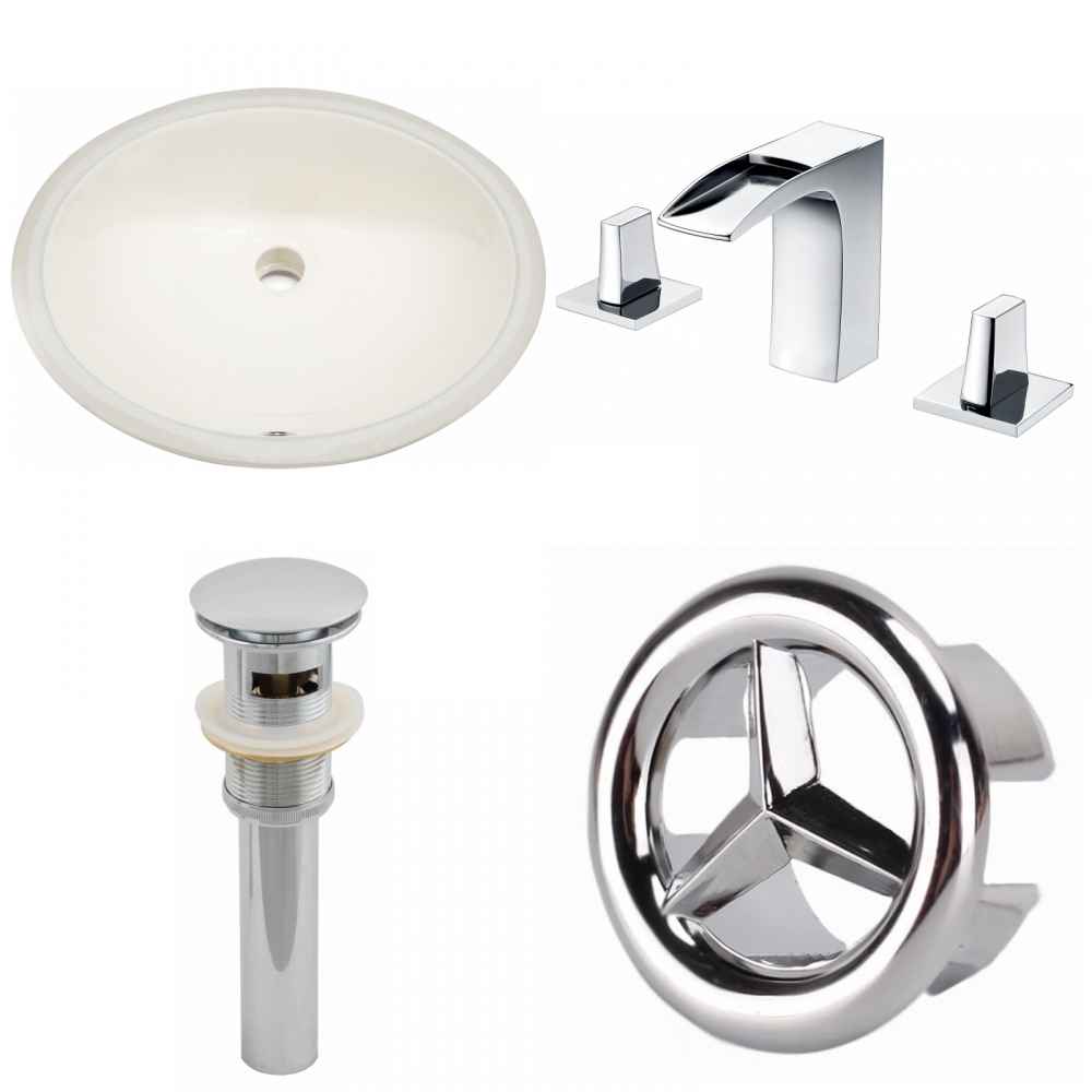 19.5-in. W CUPC Oval Bathroom Undermount Sink Set In Biscuit - Chrome Hardware - Overflow Drain Incl.