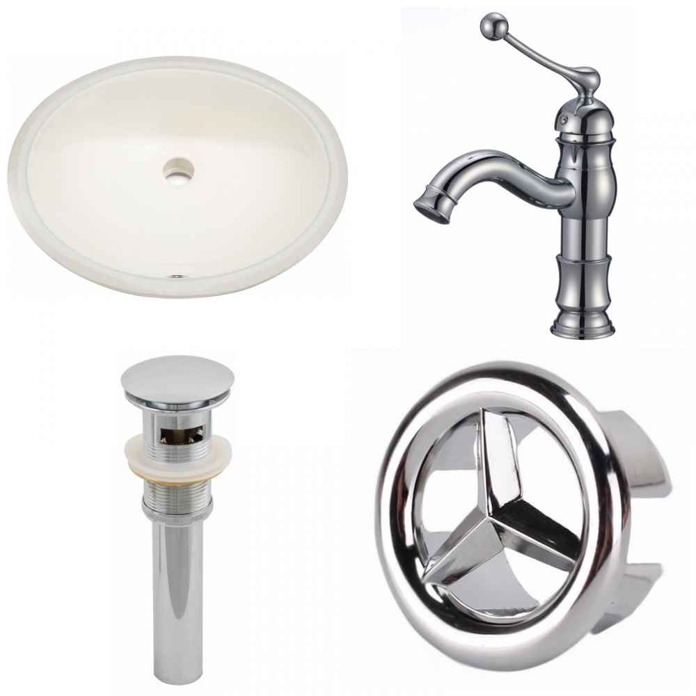 19.5-in. W CUPC Oval Bathroom Undermount Sink Set In Biscuit - Chrome Hardware - Overflow Drain Incl.