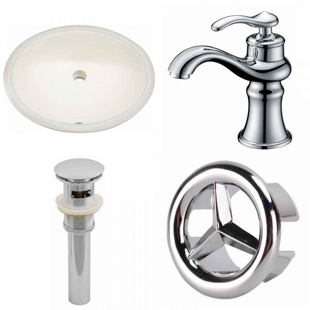 19.75-in. W CUPC Oval Bathroom Undermount Sink Set In Biscuit - Chrome Hardware - Overflow Drain Incl.