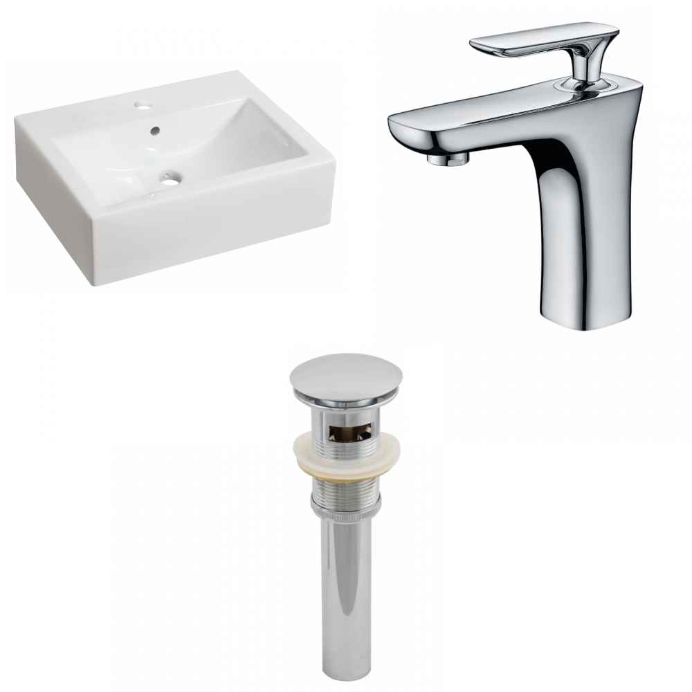 20.25-in. x 16.25-in. Rectangle Bathroom Vessel Sink Set White Enamel Glaze