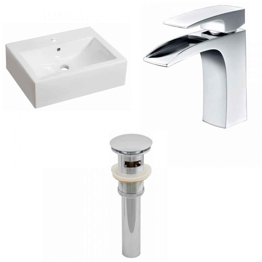20.25-in. x 16.25-in. Rectangle Bathroom Vessel Sink Set White Enamel Glaze