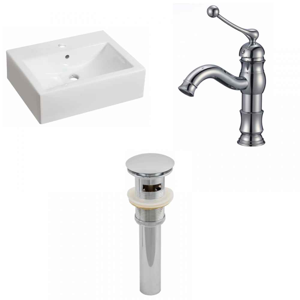 20.25-in. x 16.25-in. Rectangle Bathroom Vessel Sink Set White Enamel Glaze