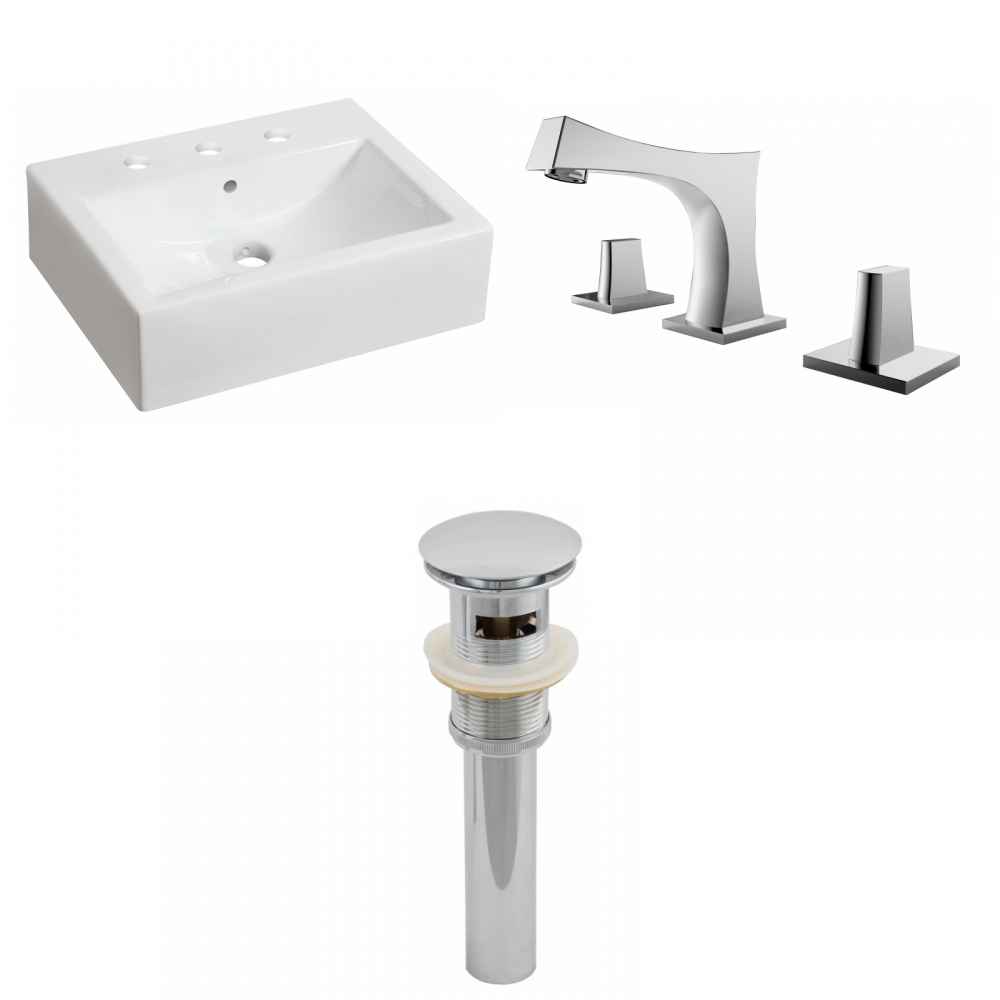 20.25-in. x 16.25-in. Rectangle Bathroom Vessel Sink Set White Enamel Glaze
