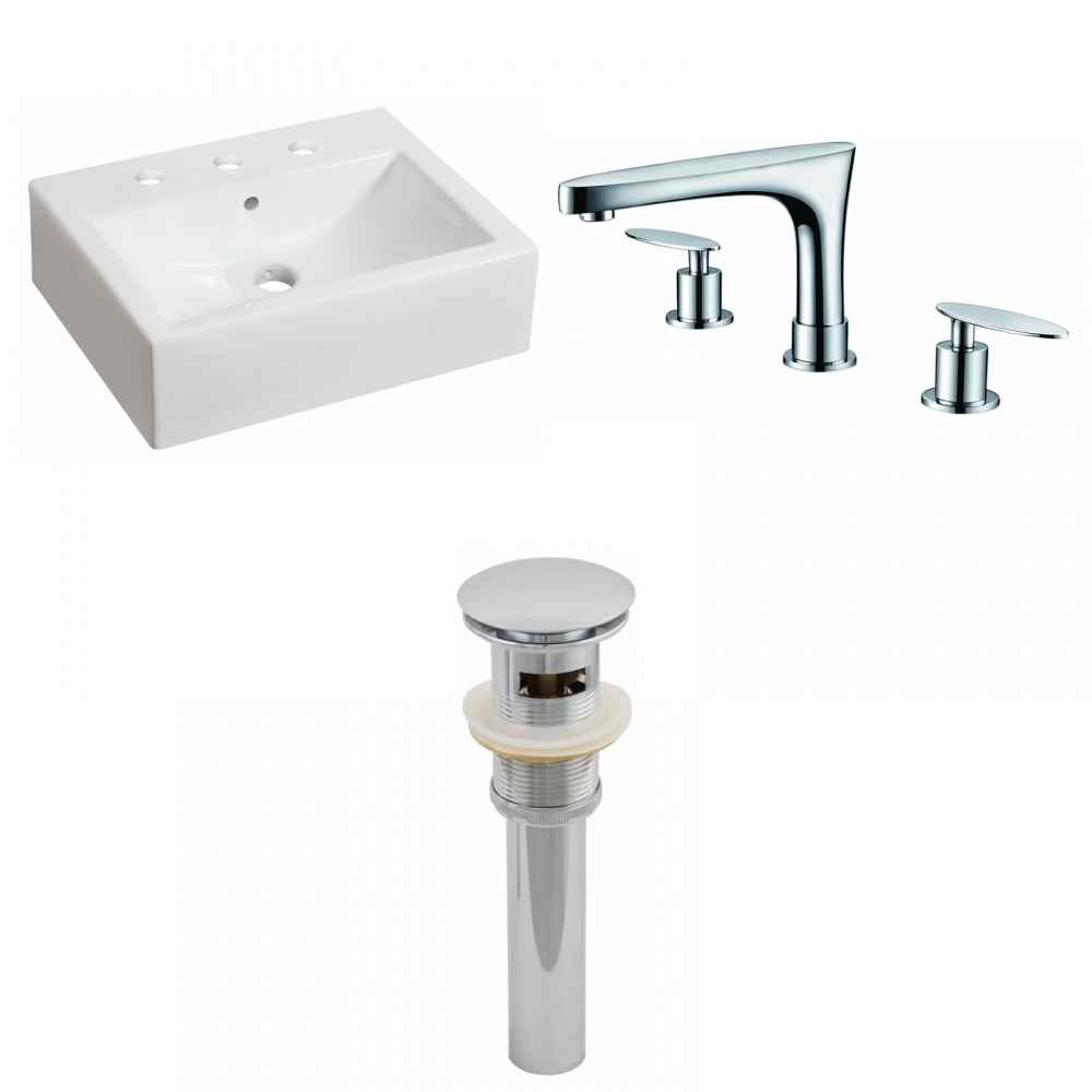 20.25-in. x 16.25-in. Rectangle Bathroom Vessel Sink Set White Enamel Glaze