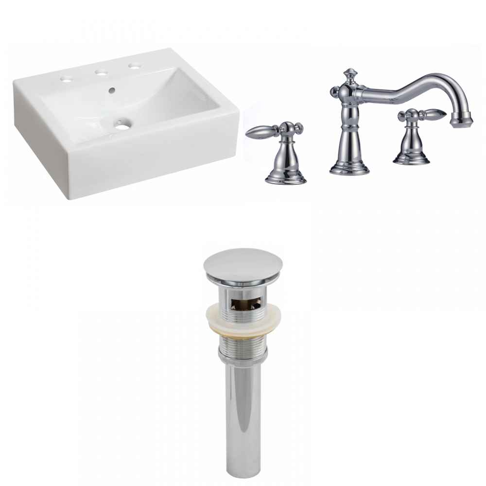 20.25-in. x 16.25-in. Rectangle Bathroom Vessel Sink Set White Enamel Glaze