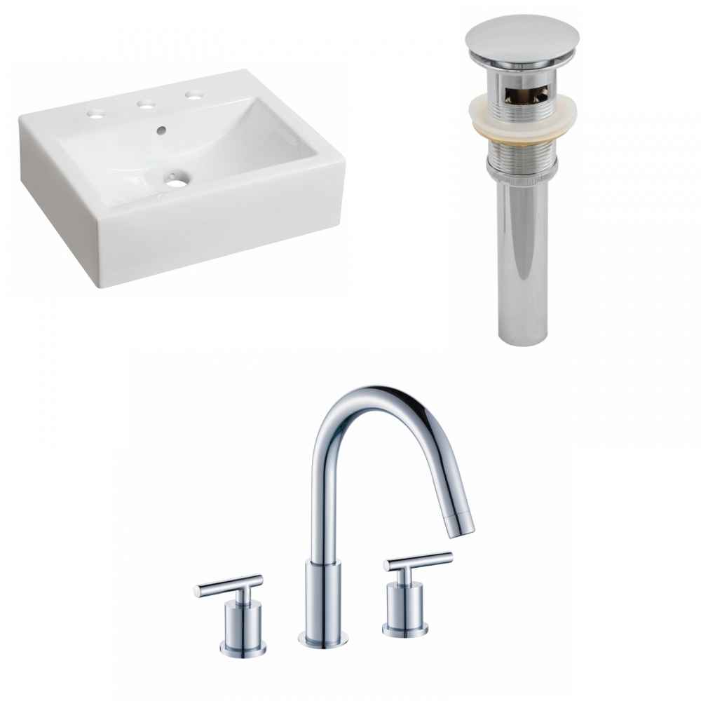 20.25-in. x 16.25-in. Rectangle Bathroom Vessel Sink Set White Enamel Glaze