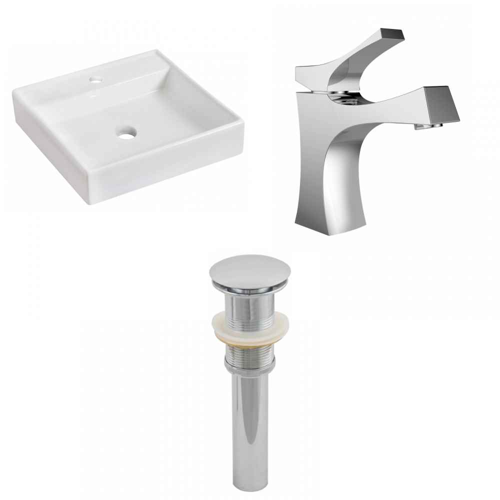 17.5-in. x 17.5-in. Square Bathroom Vessel Sink Set White Enamel Glaze