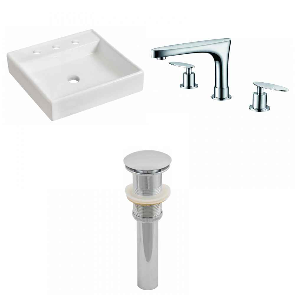 17.5-in. x 17.5-in. Square Bathroom Vessel Sink Set White Enamel Glaze