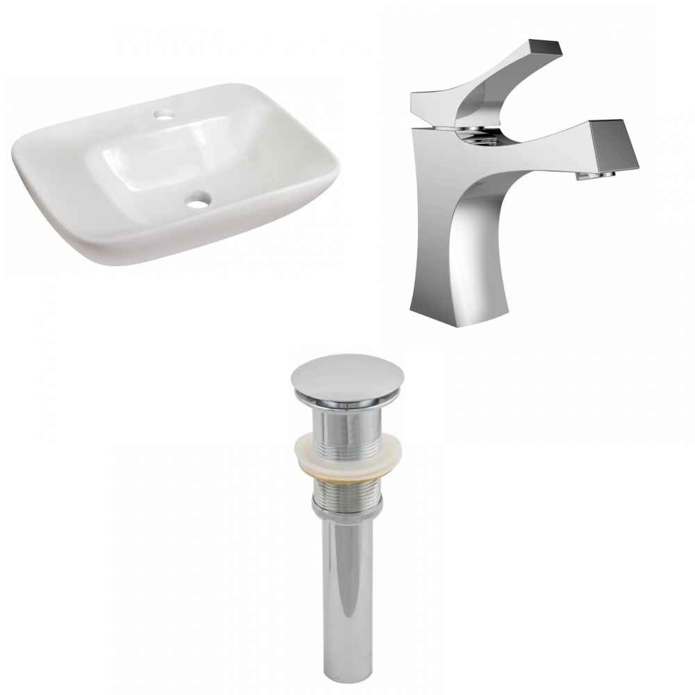 23.5-in. x 17.25-in. Rectangle Bathroom Vessel Sink Set White Enamel Glaze