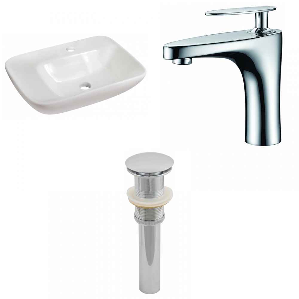 23.5-in. x 17.25-in. Rectangle Bathroom Vessel Sink Set White Enamel Glaze