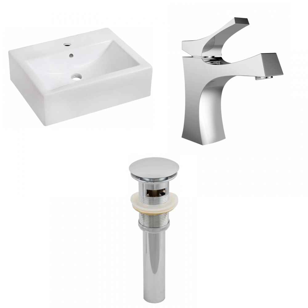 20.25-in. x 16.25-in. Rectangle Bathroom Vessel Sink Set White Enamel Glaze