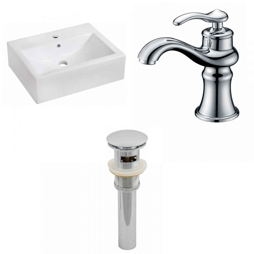 20.25-in. x 16.25-in. Rectangle Bathroom Vessel Sink Set White Enamel Glaze