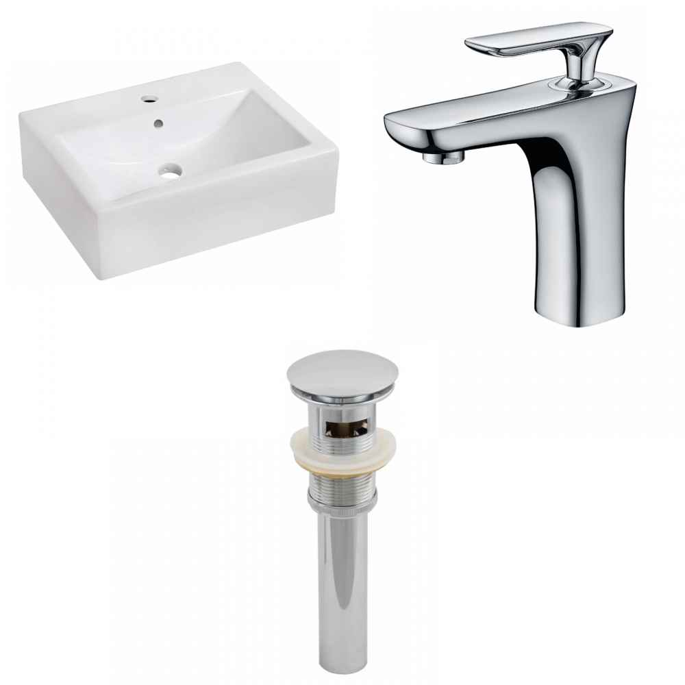 20.25-in. x 16.25-in. Rectangle Bathroom Vessel Sink Set White Enamel Glaze