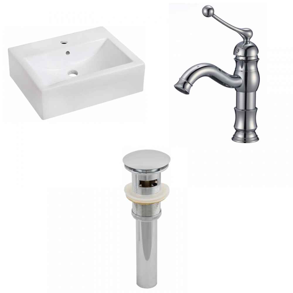 20.25-in. x 16.25-in. Rectangle Bathroom Vessel Sink Set White Enamel Glaze