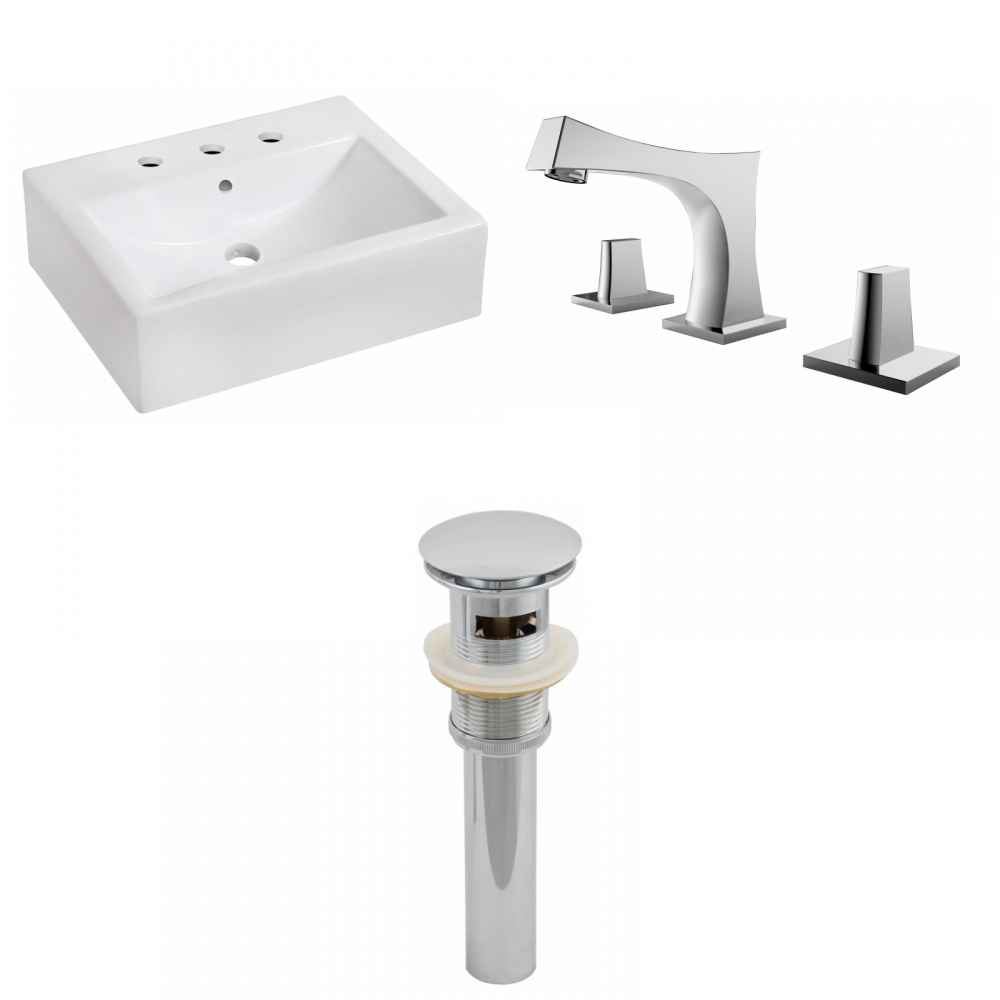 20.25-in. x 16.25-in. Rectangle Bathroom Vessel Sink Set White Enamel Glaze