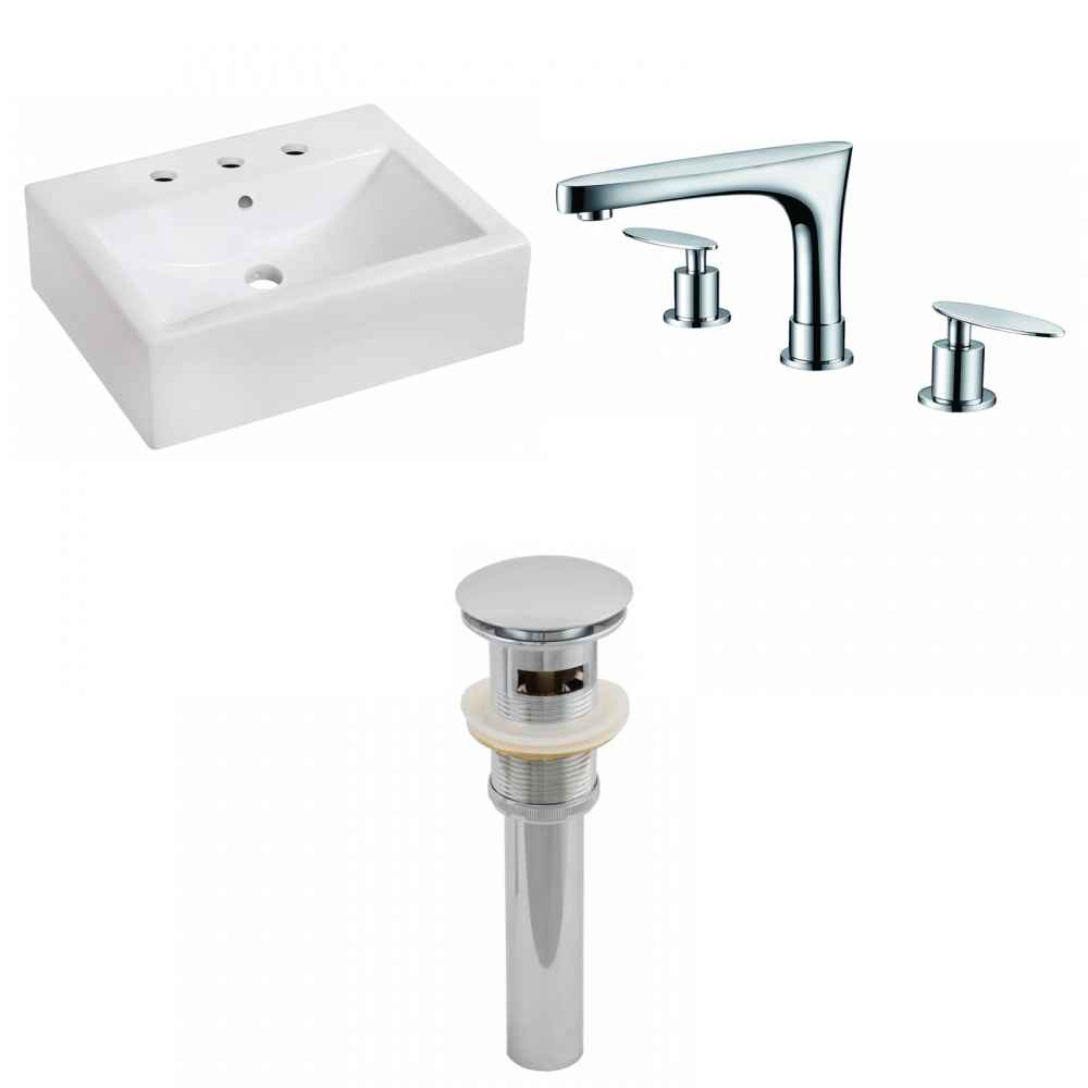 20.25-in. x 16.25-in. Rectangle Bathroom Vessel Sink Set White Enamel Glaze