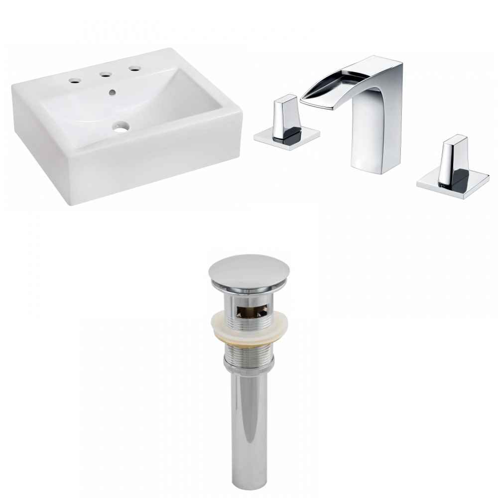 20.25-in. x 16.25-in. Rectangle Bathroom Vessel Sink Set White Enamel Glaze